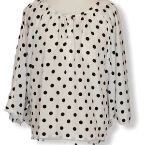 White and black polka dotted blouse w/ full sleeves